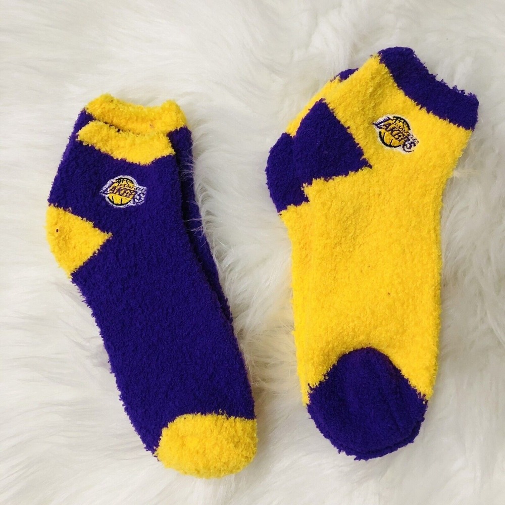 NBA Los Angeles Lakers Fuzzy Socks Purple Gold Low Cut Ankle Cozy Loungewear